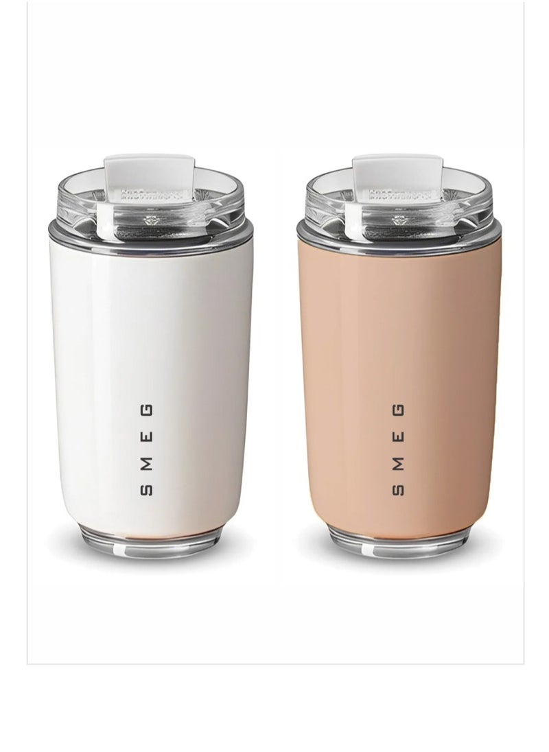 Travel Mug, Insulated Coffee Tumbler, Leak Proof Stainless Steel Thermal Reusable Coffee Cup, Lightweight And Portable Drink Container For Office Traveling, (Pack Of 2pcs, 350ML, White And Pink)