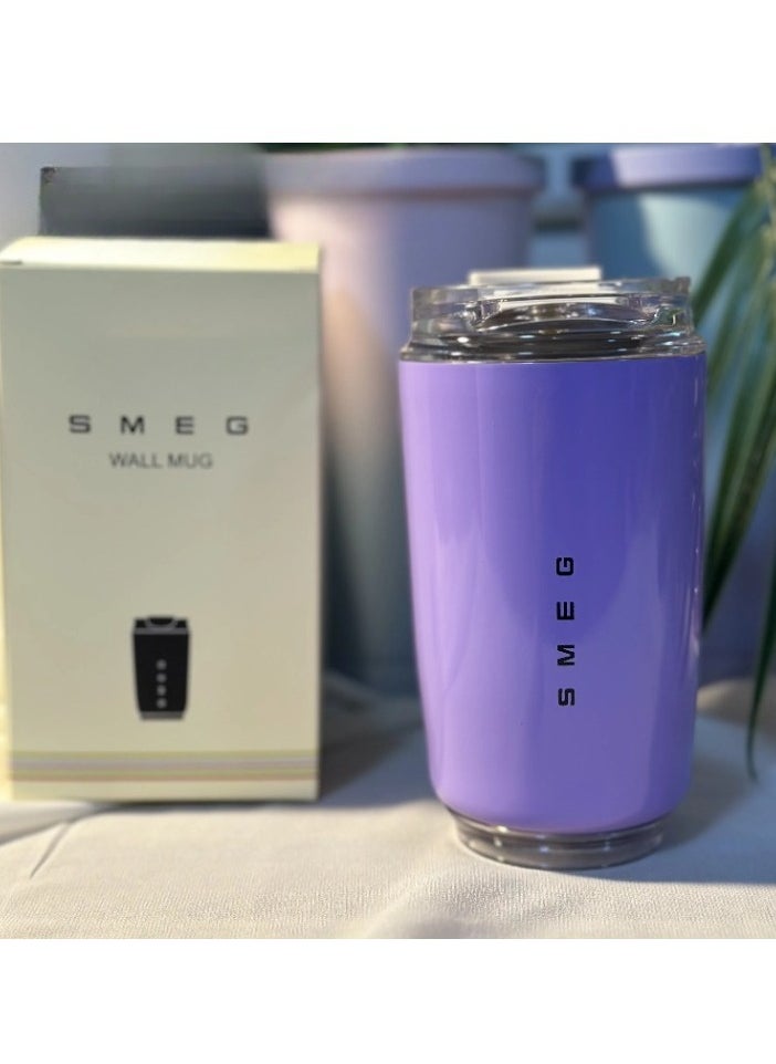 Travel Mug, Insulated Coffee Tumbler, Leak Proof Stainless Steel Thermal Reusable Coffee Cup, Lightweight And Portable Drink Container For Office Traveling, (Pack Of 2pcs, 350ML, Purple And Black)