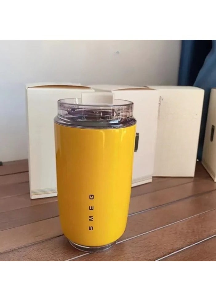 Travel Mug, Insulated Coffee Tumbler, Leak Proof Stainless Steel Thermal Reusable Coffee Cup, Lightweight And Portable Drink Container For Office Traveling, (Pack Of 2pcs, 350ML, Yellow And Black)