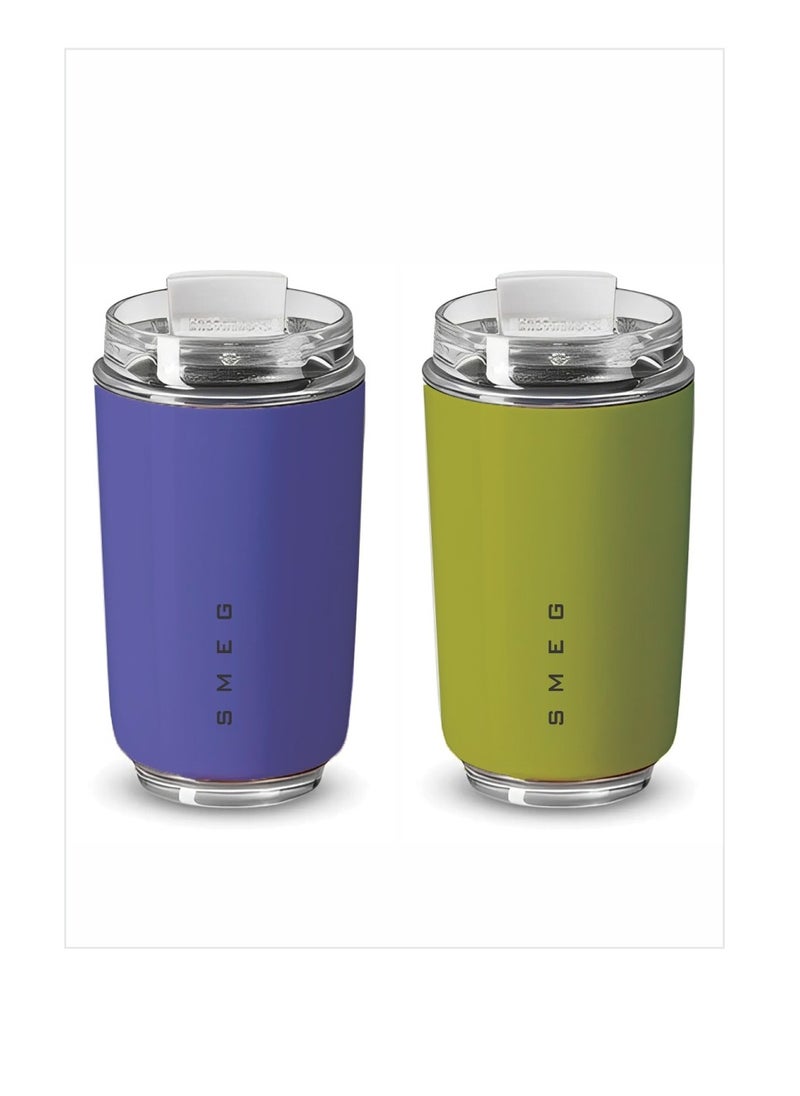 Travel Mug, Insulated Coffee Tumbler, Leak Proof Stainless Steel Thermal Reusable Coffee Cup, Lightweight And Portable Drink Container For Office Traveling, (Pack Of 2pcs, 350ML, Purple And Green)