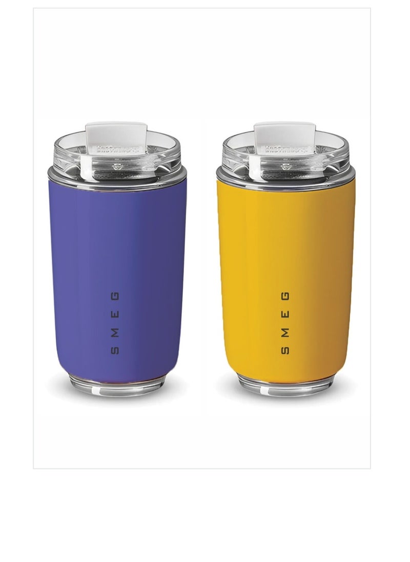 Travel Mug, Insulated Coffee Tumbler, Leak Proof Stainless Steel Thermal Reusable Coffee Cup, Lightweight And Portable Drink Container For Office Traveling, (Pack Of 2pcs, 350ML, Purple And Yellow)