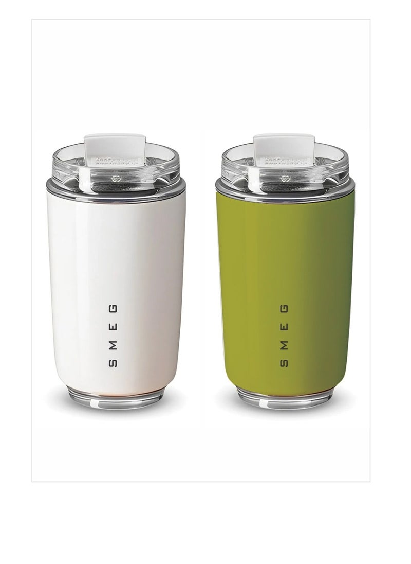 Travel Mug, Insulated Coffee Tumbler, Leak Proof Stainless Steel Thermal Reusable Coffee Cup, Lightweight And Portable Drink Container For Office Traveling, (Pack Of 2pcs, 350ML, White And Green)