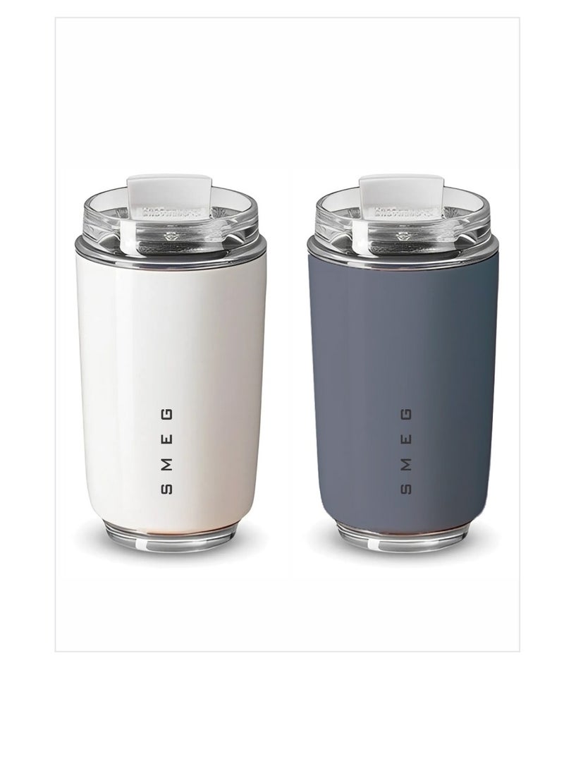 Travel Mug, Insulated Coffee Tumbler, Leak Proof Stainless Steel Thermal Reusable Coffee Cup, Lightweight And Portable Drink Container For Office Traveling, (Pack Of 2pcs, 350ML, White And Grey)