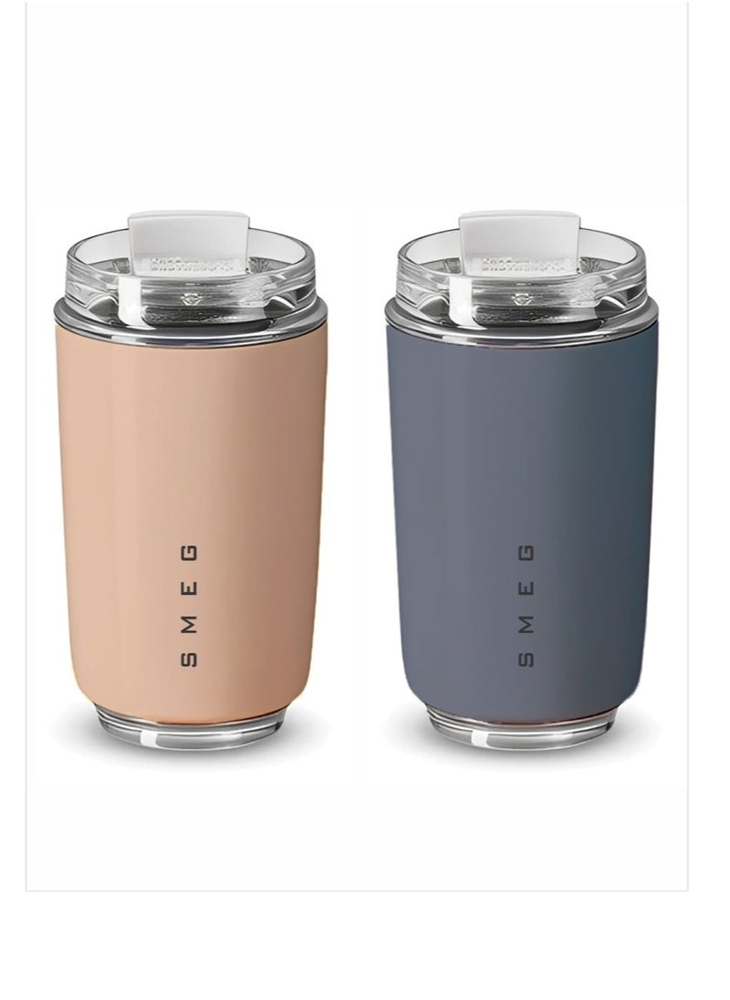 Travel Mug, Insulated Coffee Tumbler, Leak Proof Stainless Steel Thermal Reusable Coffee Cup, Lightweight And Portable Drink Container For Office Traveling, (Pack Of 2pcs, 350ML, Pink And Grey)