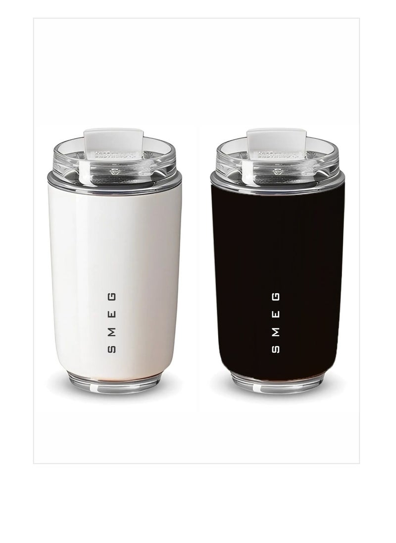 Travel Mug, Insulated Coffee Tumbler, Leak Proof Stainless Steel Thermal Reusable Coffee Cup, Lightweight And Portable Drink Container For Office Traveling, (Pack Of 2pcs, 350ML, White And Grey)