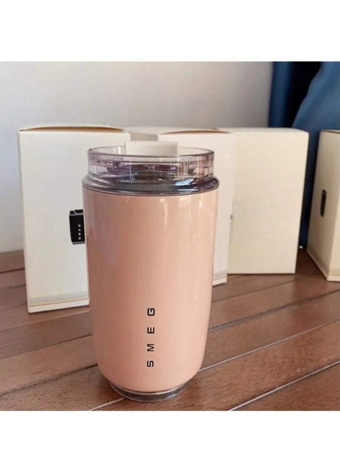 Travel Mug, Insulated Coffee Tumbler, Leak Proof Stainless Steel Thermal Reusable Coffee Cup, Lightweight And Portable Drink Container For Office Traveling, (Pack Of 2pcs, 350ML, Pink And Black)