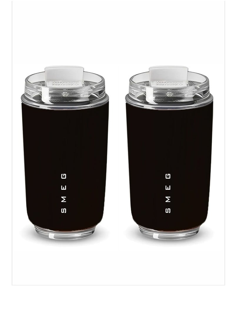 Travel Mug, Insulated Coffee Tumbler, Leak Proof Stainless Steel Thermal Reusable Coffee Cup, Lightweight And Portable Drink Container For Home Office Traveling, (Pack Of 2pcs, 350ML Black)