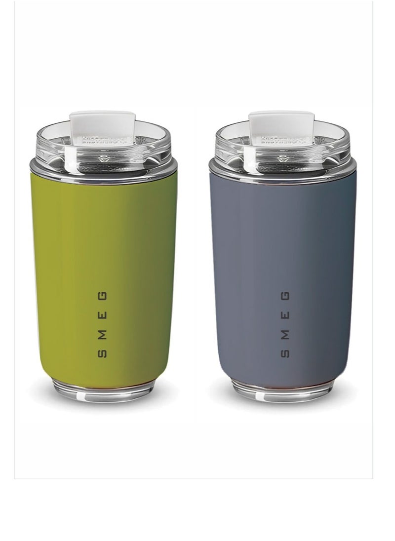 Travel Mug, Insulated Coffee Tumbler, Leak Proof Stainless Steel Thermal Reusable Coffee Cup, Lightweight And Portable Drink Container For Office Traveling, (Pack Of 2pcs, 350ML, Green And Grey)