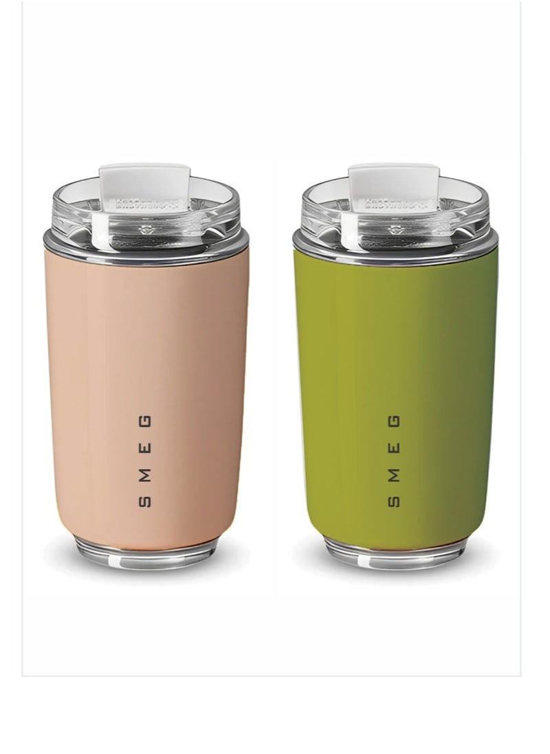 Travel Mug, Insulated Coffee Tumbler, Leak Proof Stainless Steel Thermal Reusable Coffee Cup, Lightweight And Portable Drink Container For Office Traveling, (Pack Of 2pcs, 350ML, Pink And Green)