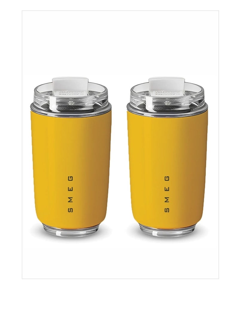 Travel Mug, Insulated Coffee Tumbler, Leak Proof Stainless Steel Thermal Reusable Coffee Cup, Lightweight And Portable Drink Container For Home Office Traveling, (Pack Of 2pcs, 350ML Yellow)