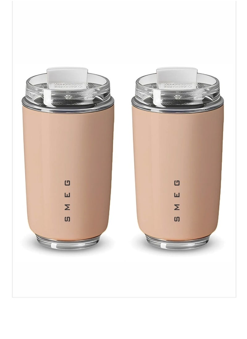 Travel Mug, Insulated Coffee Tumbler, Leak Proof Stainless Steel Thermal Reusable Coffee Cup, Lightweight And Portable Drink Container For Home Office Traveling, (Pack Of 2pcs, 350ML Pink)