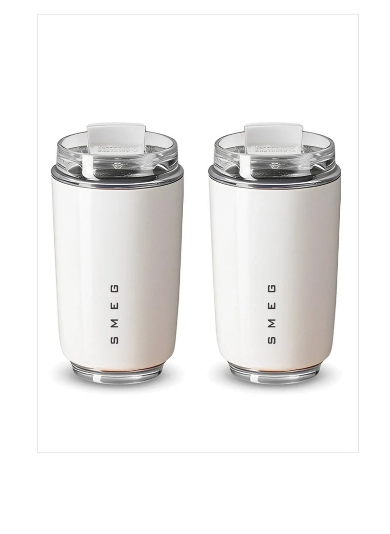 Travel Mug, Insulated Coffee Tumbler, Leak Proof Stainless Steel Thermal Reusable Coffee Cup, Lightweight And Portable Drink Container For Home Office Traveling, (Pack Of 2pcs, 350ML White)