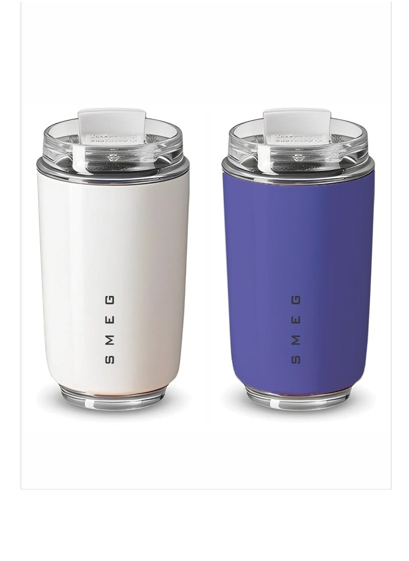 Travel Mug, Insulated Coffee Tumbler, Leak Proof Stainless Steel Thermal Reusable Coffee Cup, Lightweight And Portable Drink Container For Office Traveling, (Pack Of 2pcs, 350ML, White And Purple)