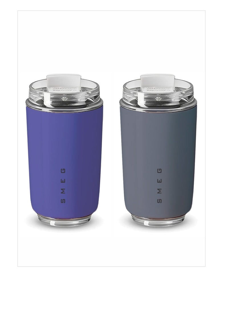 Travel Mug, Insulated Coffee Tumbler, Leak Proof Stainless Steel Thermal Reusable Coffee Cup, Lightweight And Portable Drink Container For Office Traveling, (Pack Of 2pcs, 350ML, Purple And Grey)
