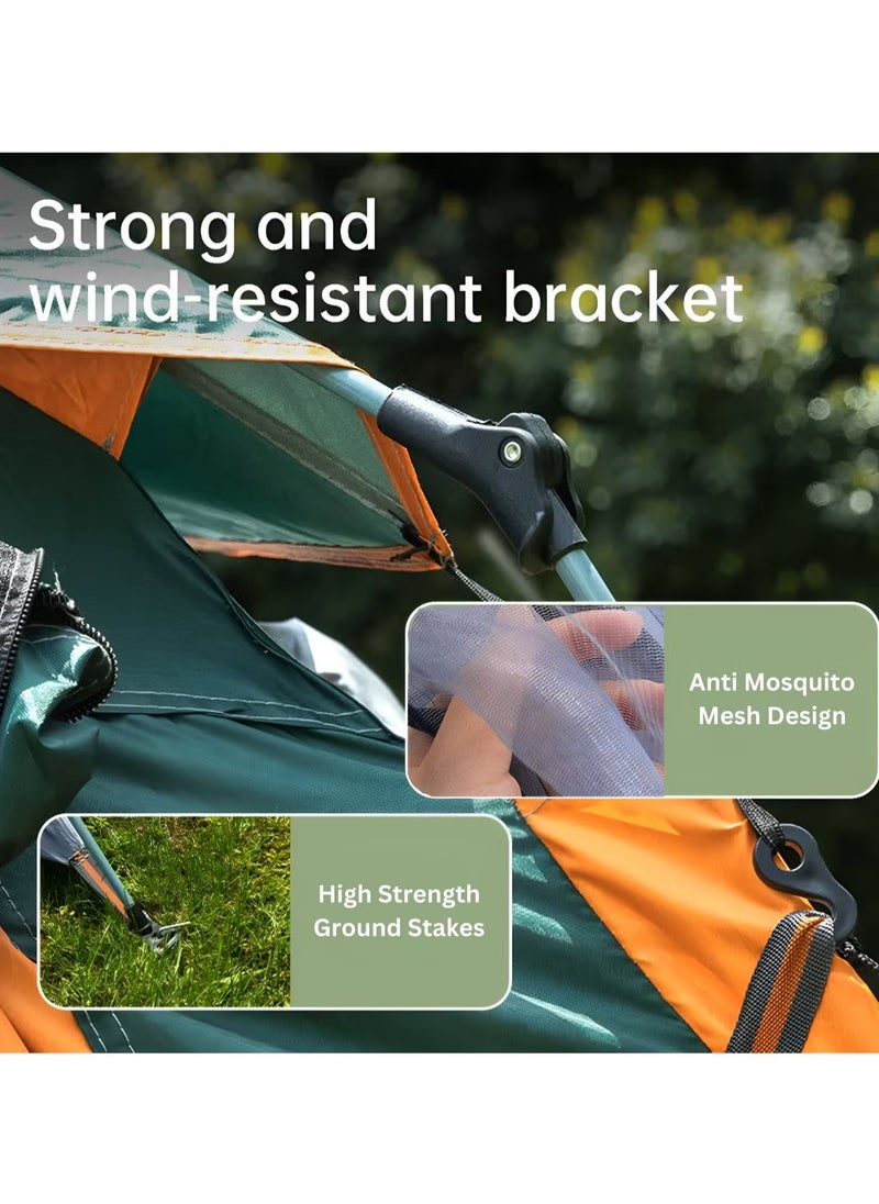 Camping Tent 4 Person Automatic Instant Pop-Up Tent Lightweight Portable Tent Outdoor Camping Waterproof Windproof Camping Tent Removable Cover and Mesh Windows 2 Doors with Carry Bag