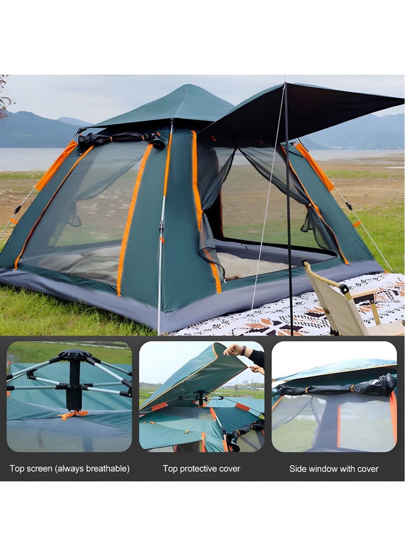 Camping Tent 4 Person Automatic Instant Pop-Up Tent Lightweight Portable Tent Outdoor Camping Waterproof Windproof Camping Tent Removable Cover and Mesh Windows 2 Doors with Carry Bag