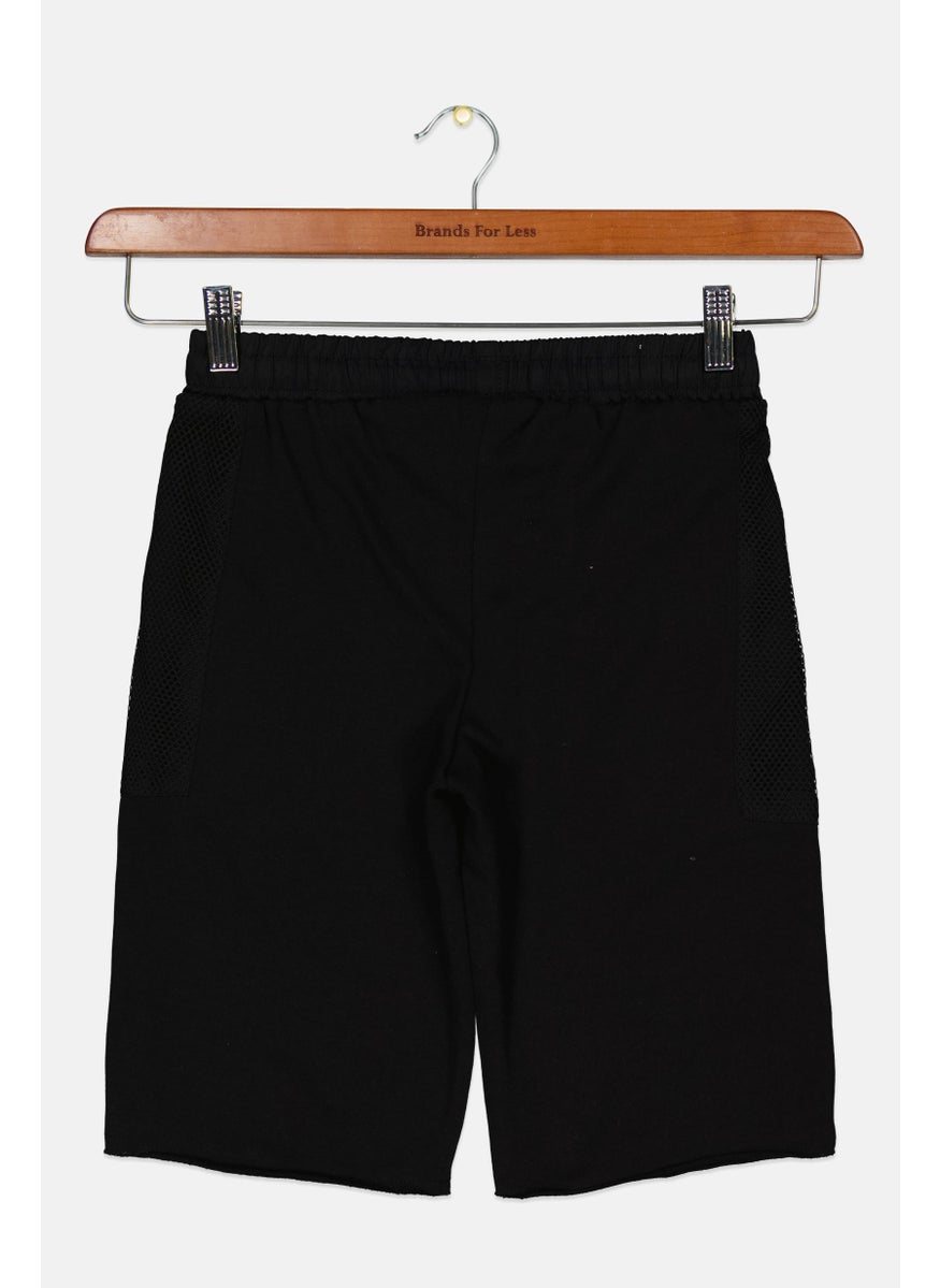 Kids Boy Textured Drawstring Shorts, Black