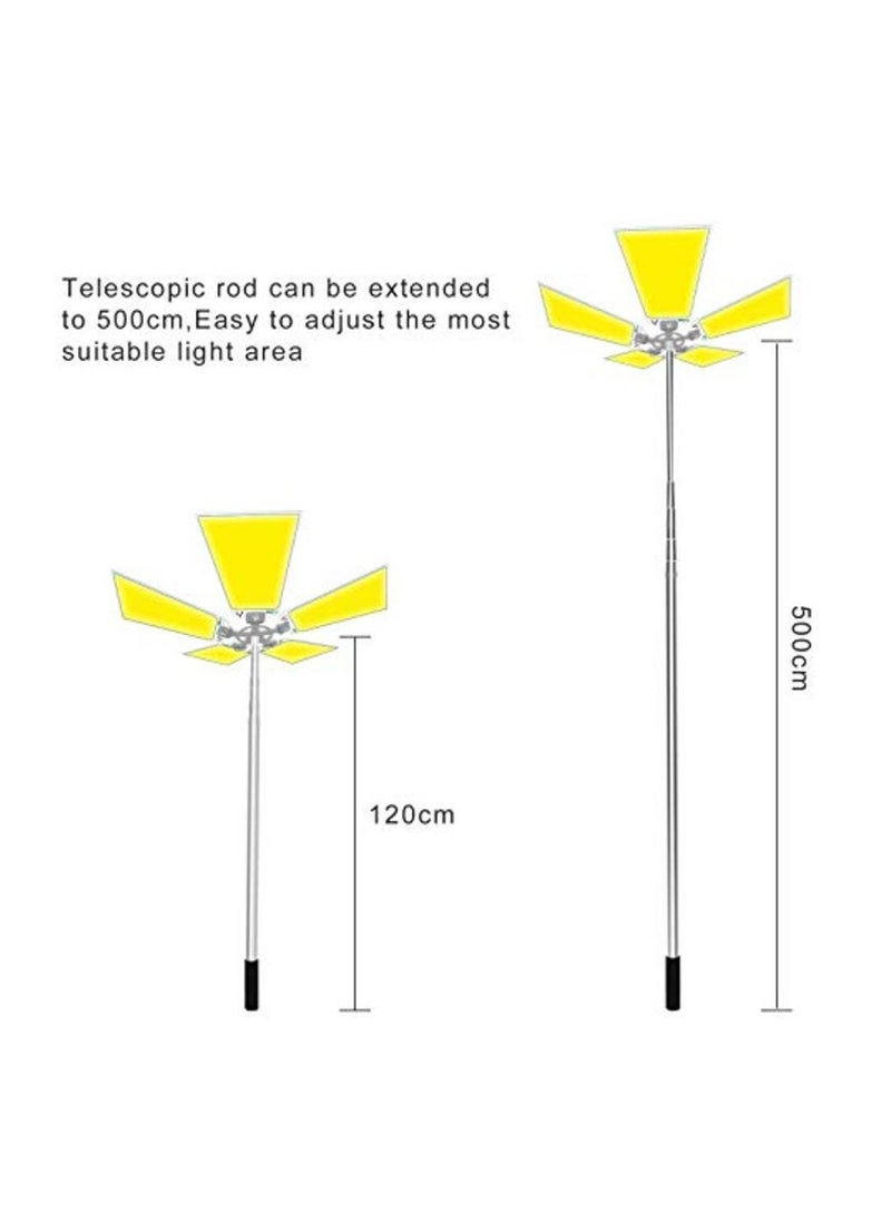 360° Light Outdoor Telescopic Camping Rod Floodlight, 120W, 12000lm, 5 Lamp Panels, Multicolour