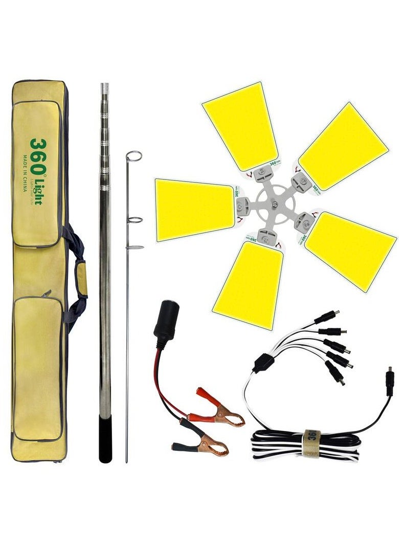 360° Light Outdoor Telescopic Camping Rod Floodlight, 120W, 12000lm, 5 Lamp Panels, Multicolour