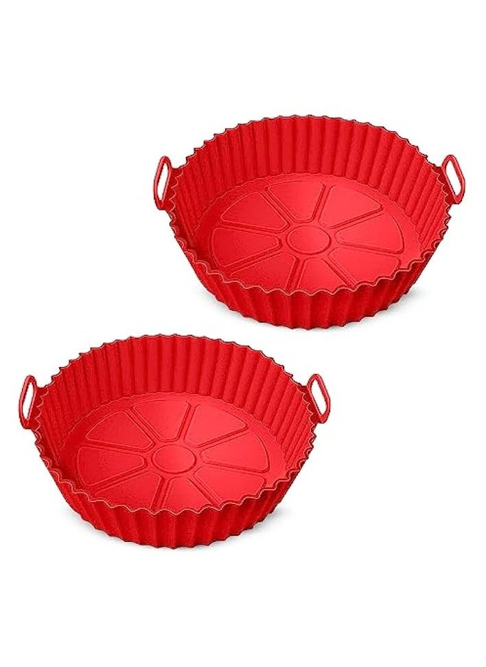 2 Pack Air Fryer Silicone Pot,Silicone Liners Round Food Safe Non Stick Air Fryer Basket Accessories, Reusable Replacement of Flammable Parchment Liner