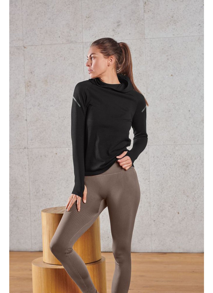 Women Sportswear Seamless Long Sleeves Running Top, Black