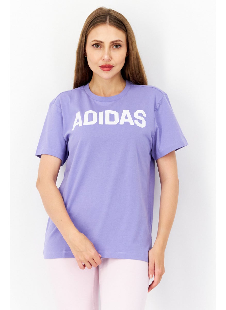 Women Crew Neck Short Sleeves Brand Logo T-Shirt, Violet