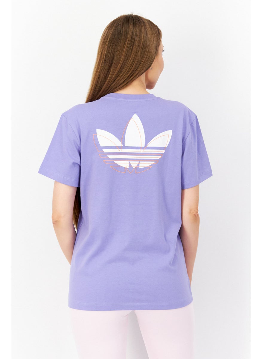 Women Crew Neck Short Sleeves Brand Logo T-Shirt, Violet