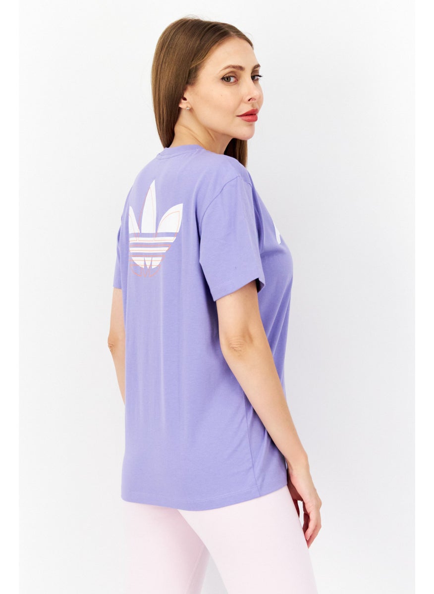 Women Crew Neck Short Sleeves Brand Logo T-Shirt, Violet