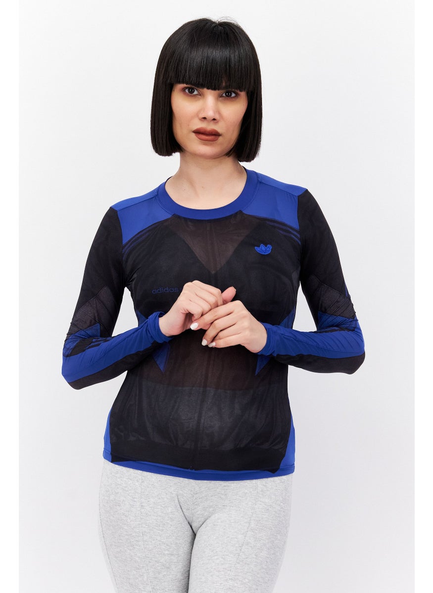 Women Sportswear Fit Long Sleeves Training Top, Blue/Black