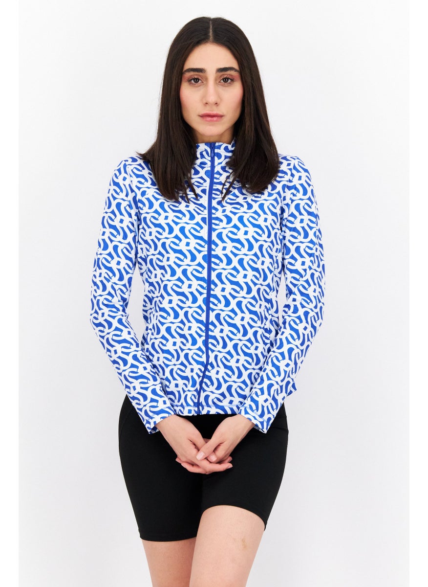 Women Sportswear Fit Allover Print Long Sleeve Training Top, Blue