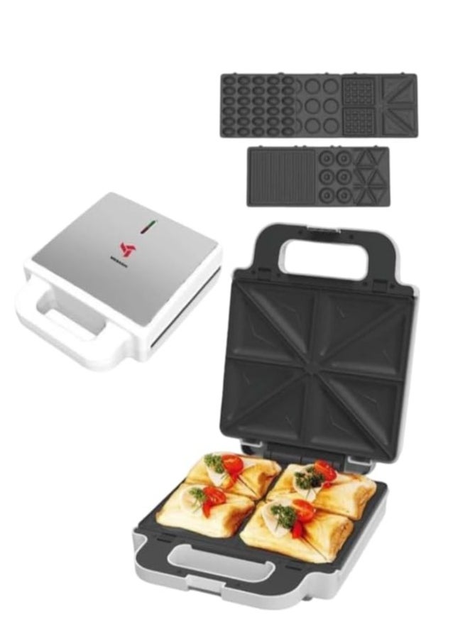 MEBASHI 7-in-1 Multi Snack Maker with Non-Stick Changeable Plates and Auto Lock Clip - Black Steel(ME-SNM618B)(1400W)