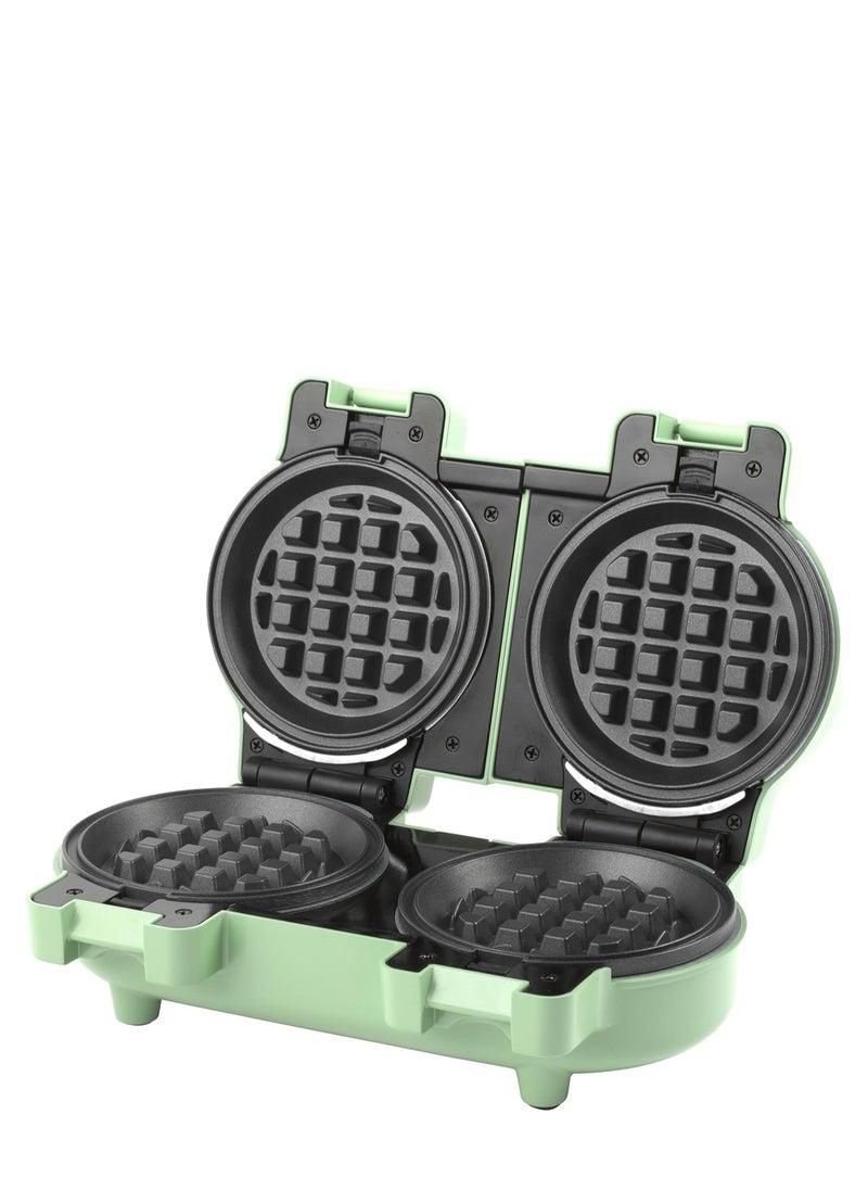 Double Mini Waffle Maker, Non-Stick Plates, 11.5cm, 1100W, Pastel Green – American Style Waffles