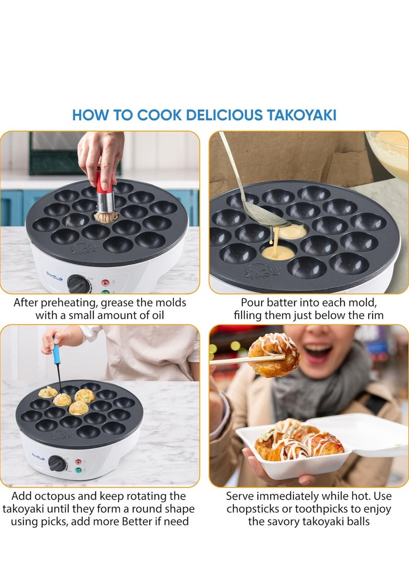 StarBlue Takoyaki Maker – 18 Holes, Adjustable Temperature, Non-Stick, Includes FREE Picks & EU Adapter