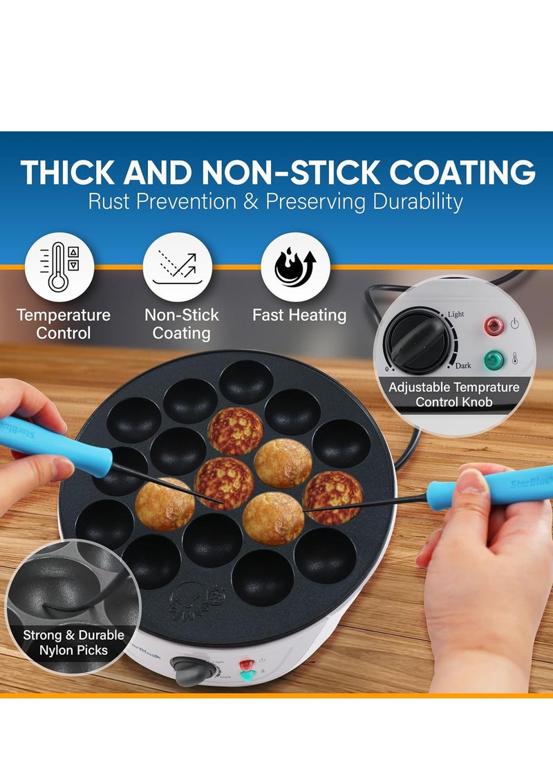 StarBlue Takoyaki Maker – 18 Holes, Adjustable Temperature, Non-Stick, Includes FREE Picks & EU Adapter