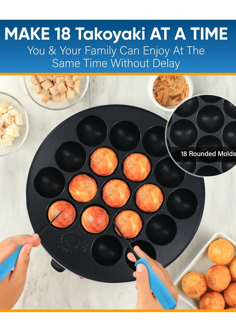 StarBlue Takoyaki Maker – 18 Holes, Adjustable Temperature, Non-Stick, Includes FREE Picks & EU Adapter