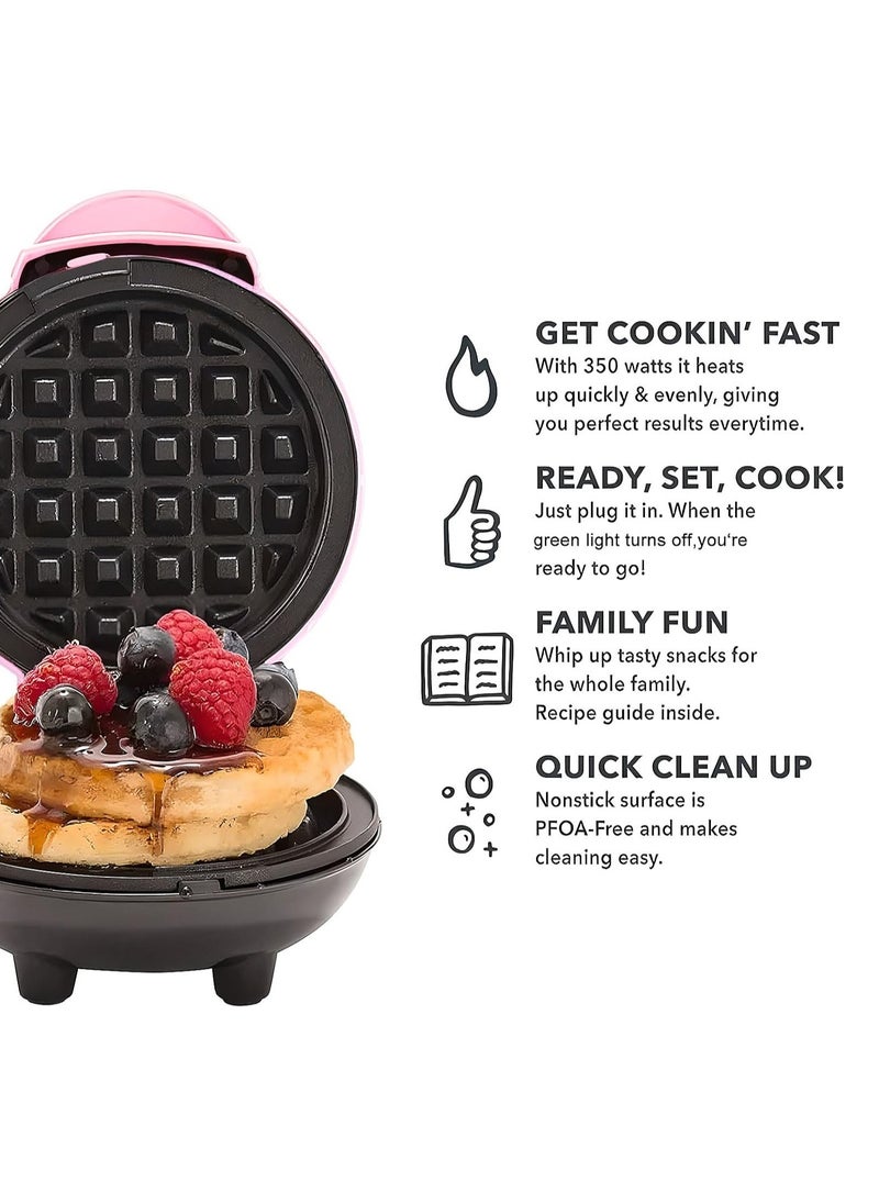 Mini Waffle Maker – Non-Stick, Pancake Maker, Power/Ready Indicator, Compact & Efficient, Pink