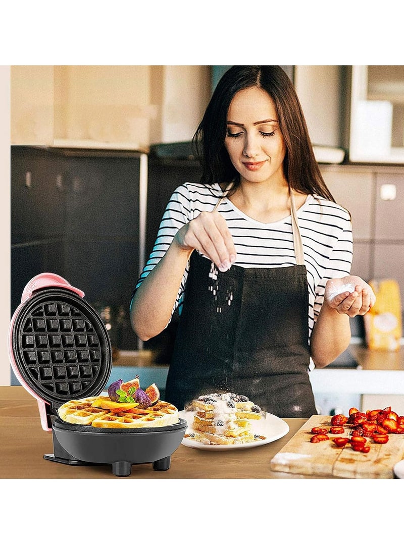 Mini Waffle Maker – Non-Stick, Pancake Maker, Power/Ready Indicator, Compact & Efficient, Pink