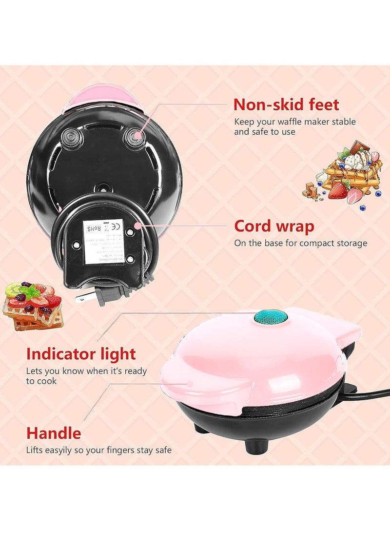 Mini Waffle Maker – Non-Stick, Pancake Maker, Power/Ready Indicator, Compact & Efficient, Pink