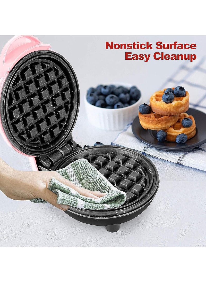 Mini Waffle Maker – Non-Stick, Pancake Maker, Power/Ready Indicator, Compact & Efficient, Pink