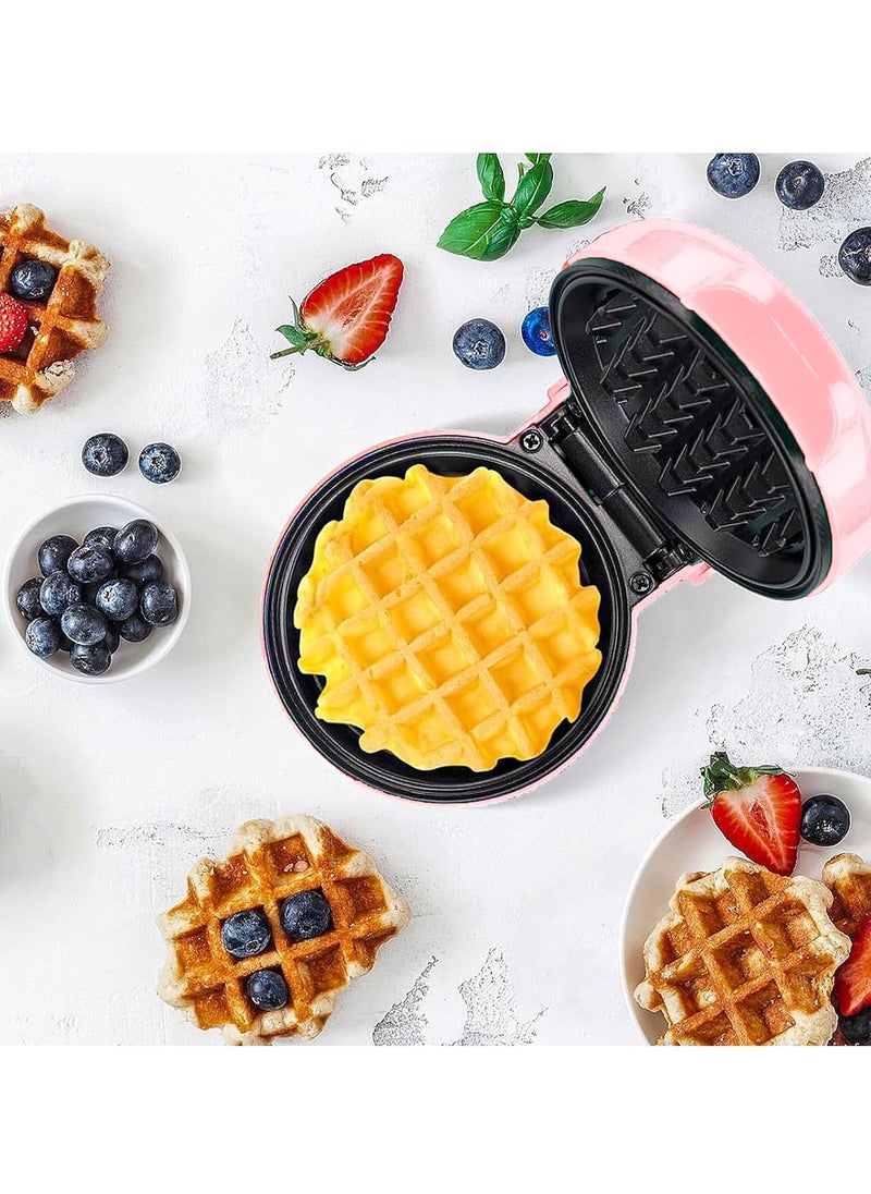 Mini Waffle Maker – Non-Stick, Pancake Maker, Power/Ready Indicator, Compact & Efficient, Pink