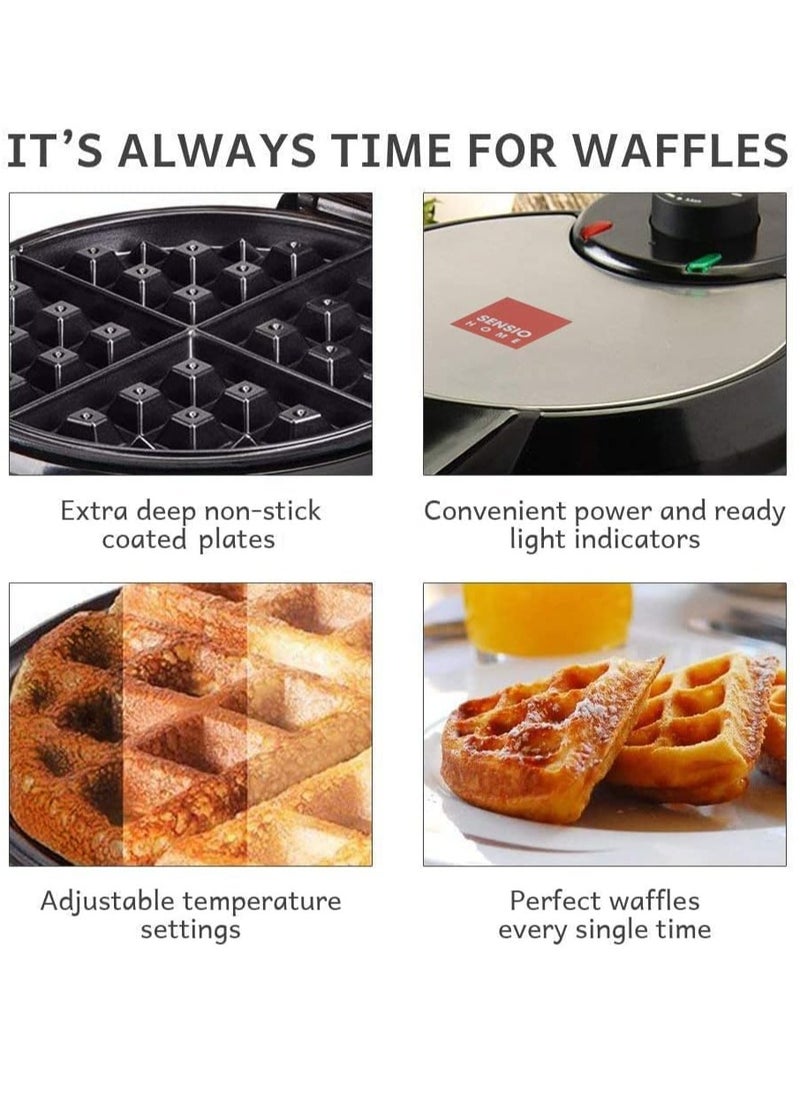 Global Gourmet American Waffle Maker – Non-Stick Plates, Stainless Steel, Adjustable Temperature, 700W