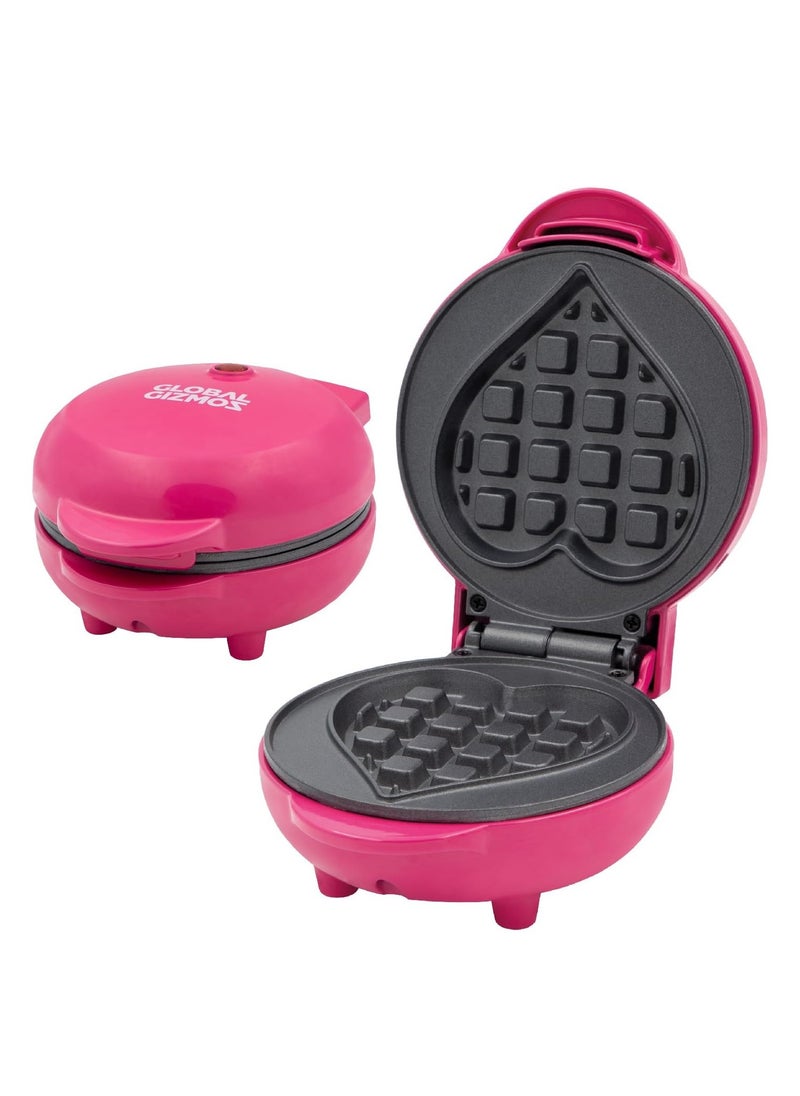 Global Gizmos Mini Heart Waffle Maker – Non-Stick Plate, Cool Touch Handles, 550W Power, Compact Design