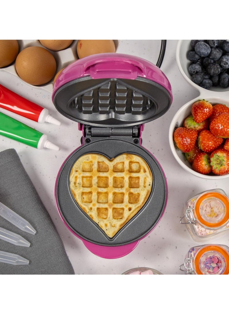 Global Gizmos Mini Heart Waffle Maker – Non-Stick Plate, Cool Touch Handles, 550W Power, Compact Design