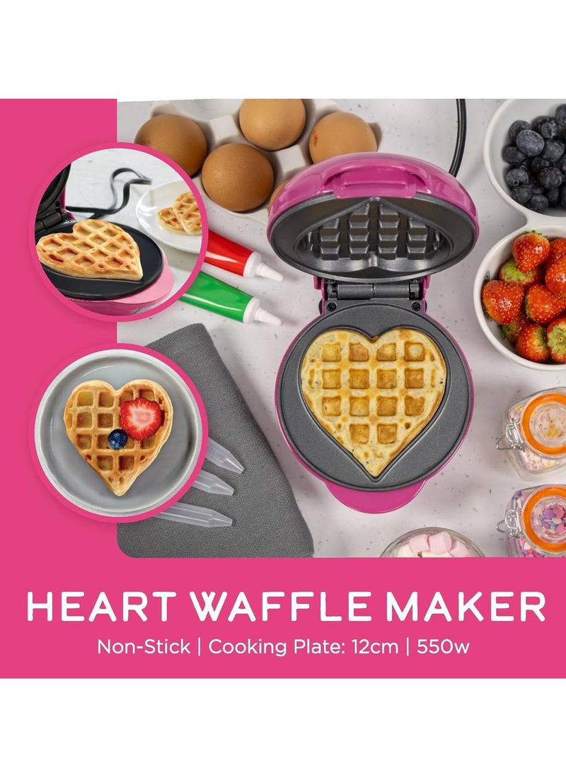 Global Gizmos Mini Heart Waffle Maker – Non-Stick Plate, Cool Touch Handles, 550W Power, Compact Design