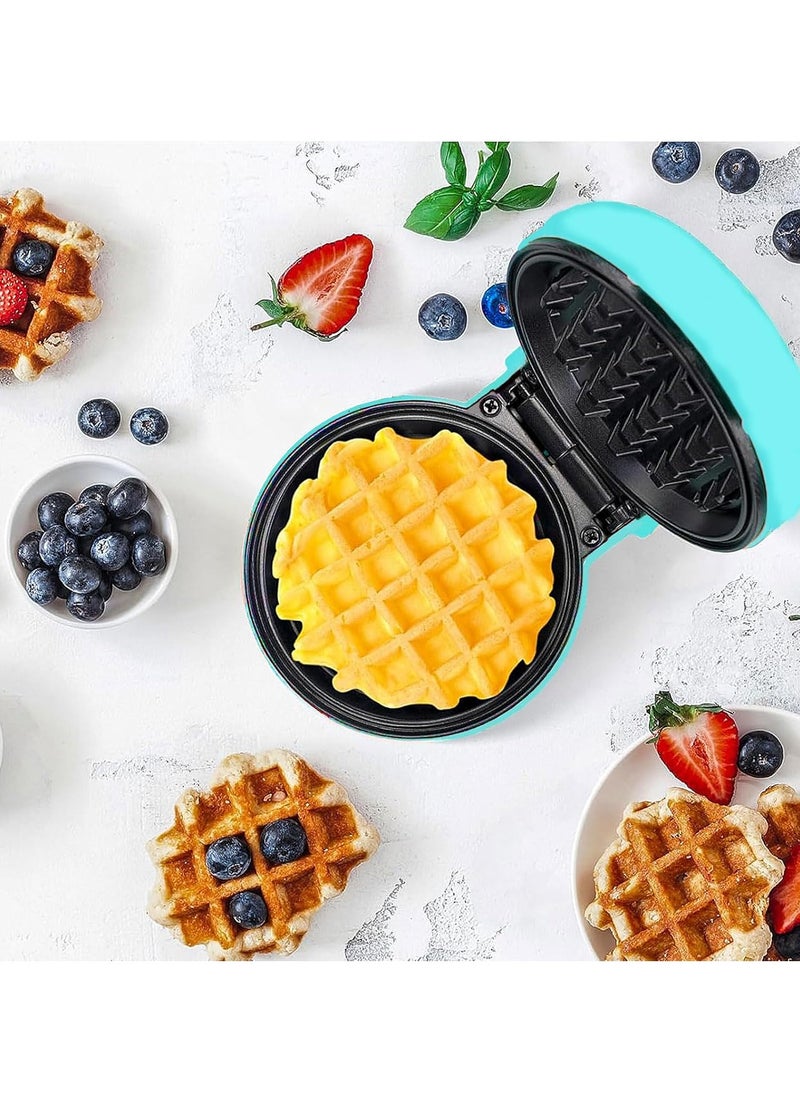 Mini Waffle Maker – Non-Stick, Pancake Maker, Power/Ready Indicator, Compact & Efficient, Sky Blue