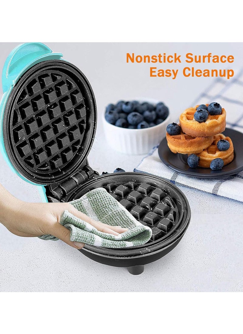 Mini Waffle Maker – Non-Stick, Pancake Maker, Power/Ready Indicator, Compact & Efficient, Sky Blue