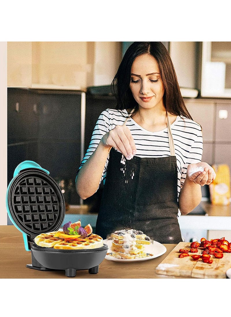 Mini Waffle Maker – Non-Stick, Pancake Maker, Power/Ready Indicator, Compact & Efficient, Sky Blue