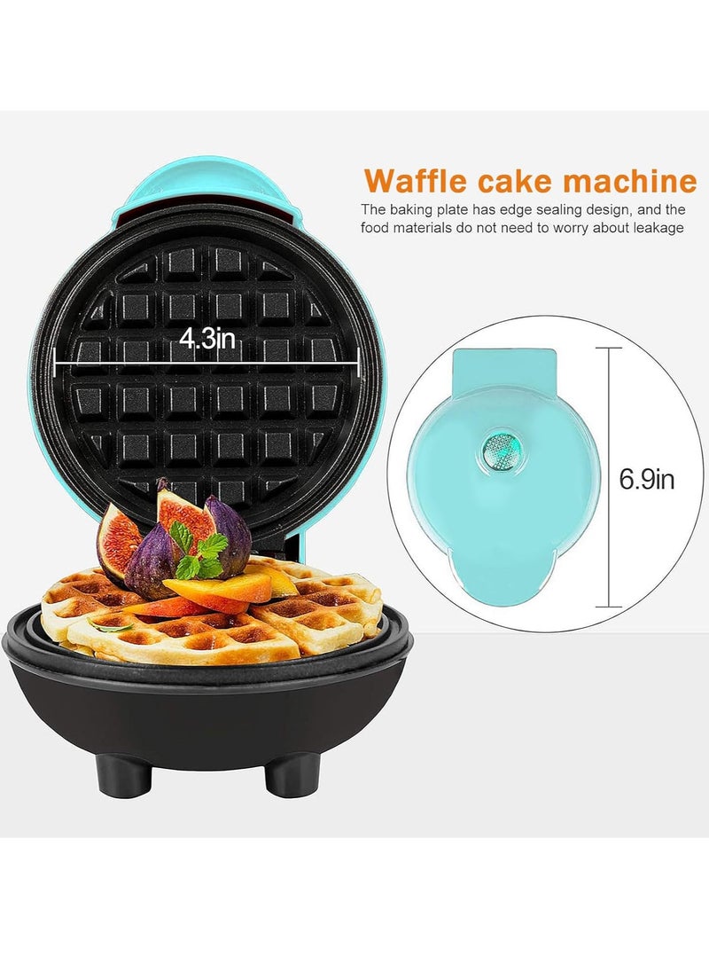 Mini Waffle Maker – Non-Stick, Pancake Maker, Power/Ready Indicator, Compact & Efficient, Sky Blue