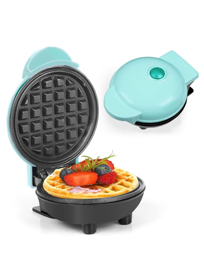 Mini Waffle Maker – Non-Stick, Pancake Maker, Power/Ready Indicator, Compact & Efficient, Sky Blue