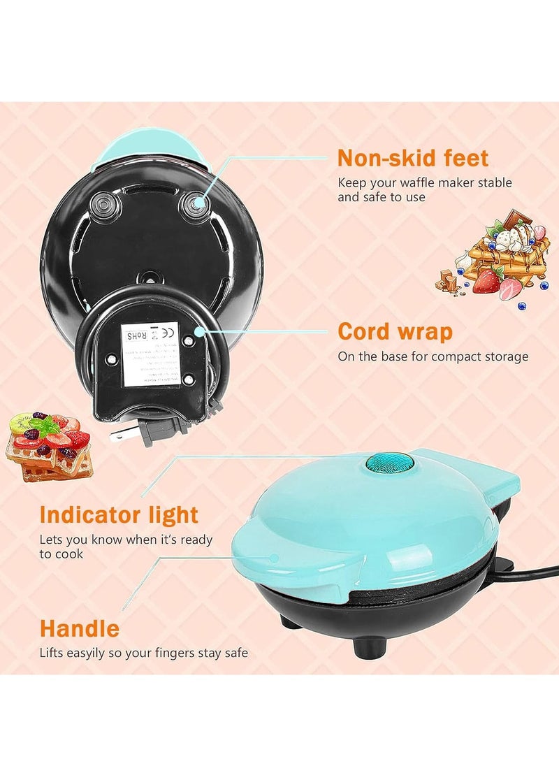 Mini Waffle Maker – Non-Stick, Pancake Maker, Power/Ready Indicator, Compact & Efficient, Sky Blue